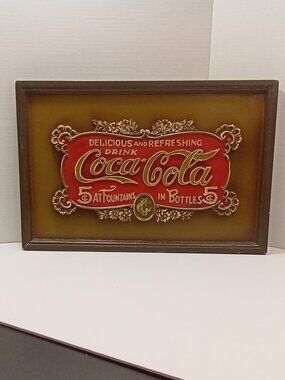 Rare Vintage 3D Raised Wood Coca Cola 5 Cent Sign